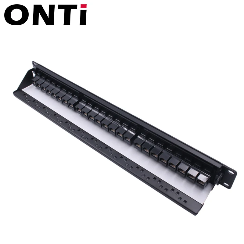 19in 1U Cabinet Rack Pass-through 24 Port CAT6 Patch Panel RJ45 Network Cable Adapter Keystone Jack Modular Distribution Frame