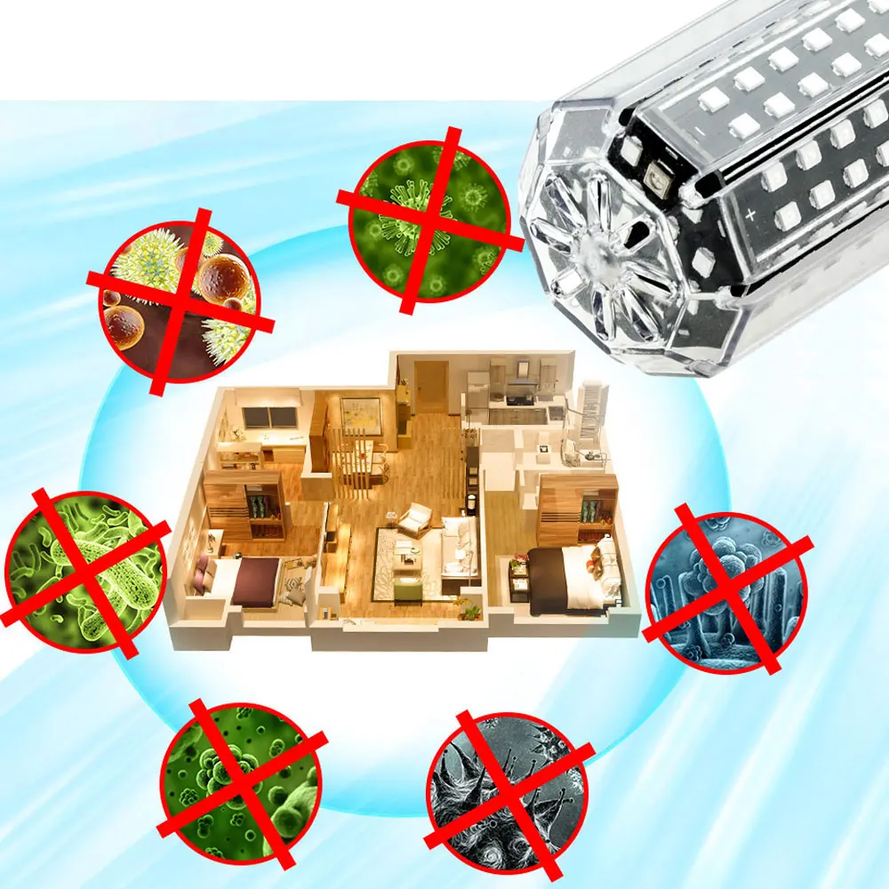 60W ​LED UV Germicidal Lamp 140LEDs E26 E27 E12 E14 B22 UV Sterilizer Light UVC Bulb Disinfectant LED UVC Lamp Sterilizer