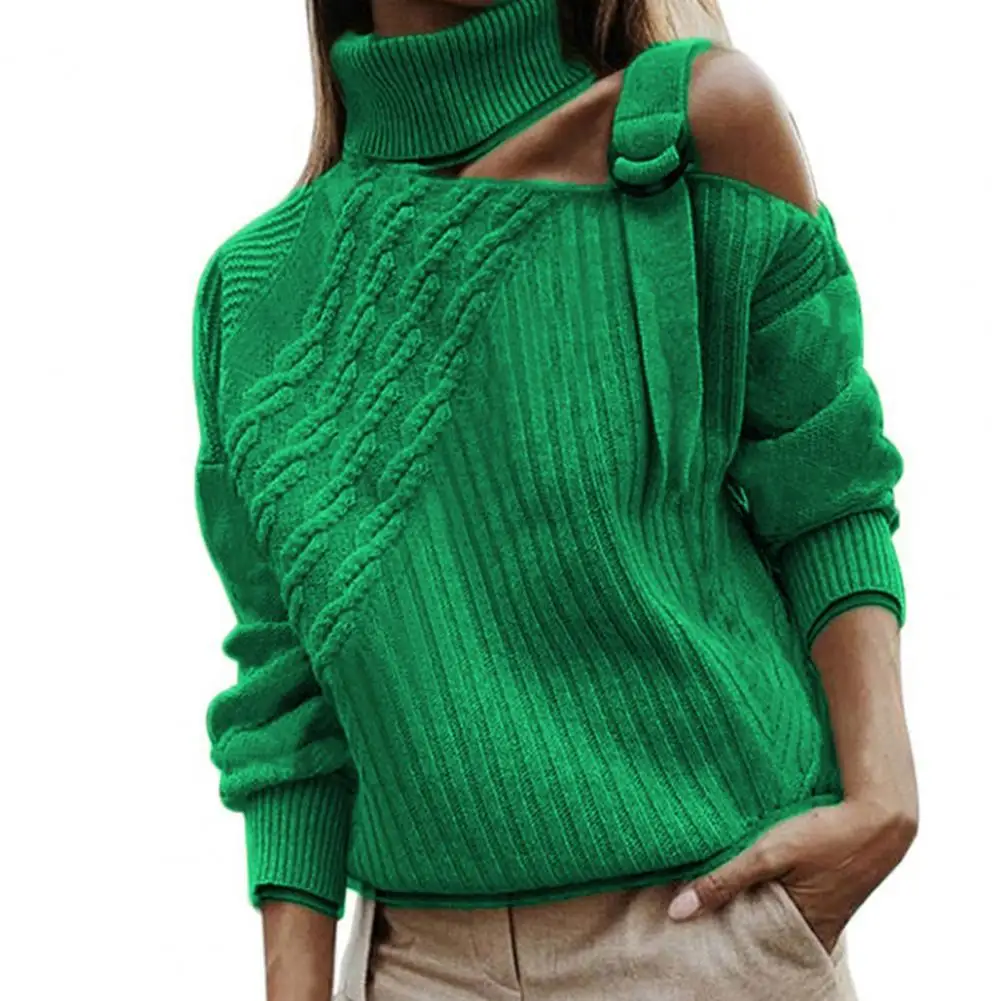 

Casual Sweater Women Turtleneck Solid Color One-shoulder Cut Out Spring Sweater for Daily Wear Top Women Jumper