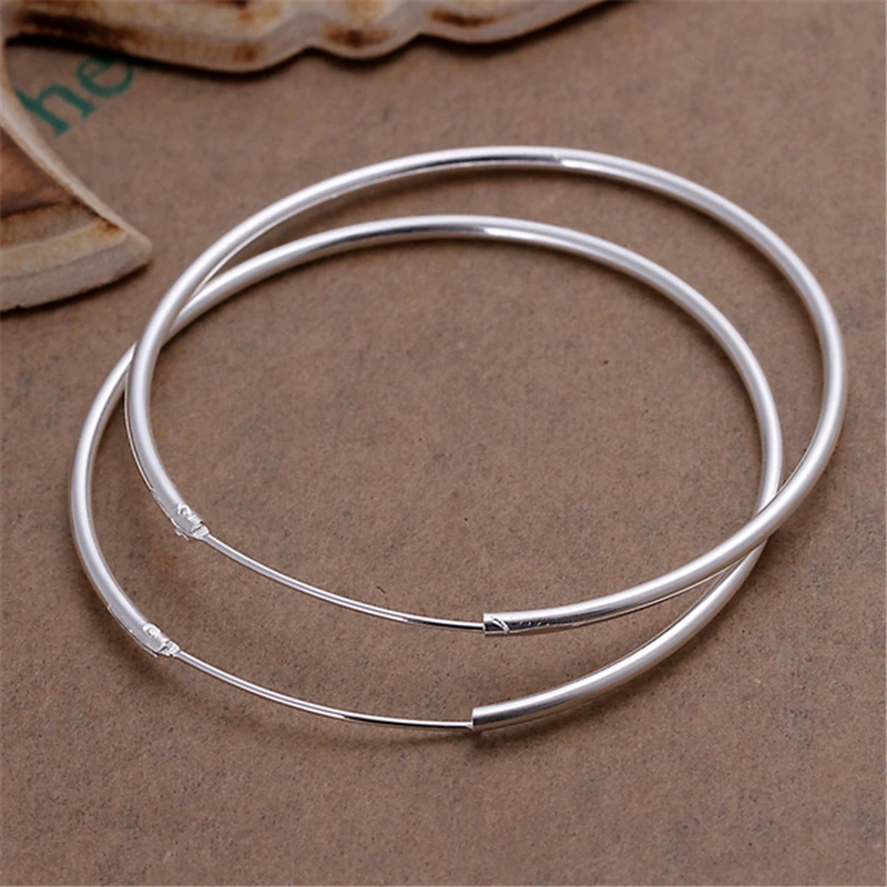 DOTEFFIL 925 Sterling Silver Smooth 35/50/60mm Big Circle Hoop Earrings For Women Wedding Engagement Party Jewelry