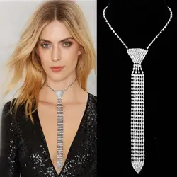 Fashionable and elegant women's crystal necktie Necklace shiny Rhinestone letter long necklace women's wedding jewelry accessori