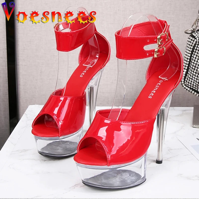 Voesnees Women Sandals 2021 Summer Gladiator Transparent Female Shoes Clear Platform Thin Heels Club Stripper Pole Dance Shoes