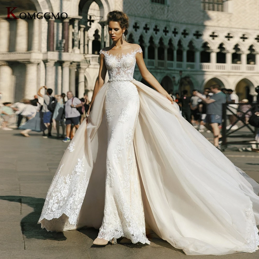 Robe de mariée sirène en dentelle et tulle avec poignées à col rond, élégante et éducative, train formel, nouveauté, 2023