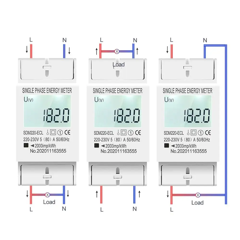 80A Din rail Single Phase Two Wire AC 220V 230V 50Hz/60Hz LCD Digital Display Power Consumption Energy Electric Meter kWh