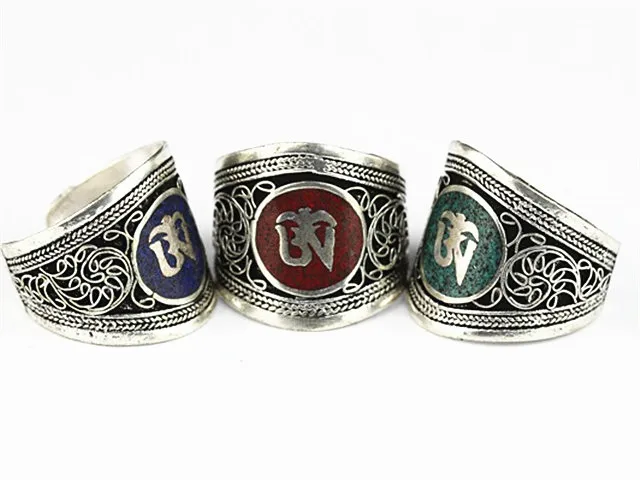 Tibetan Rings for Man Metal Copper OM Amulet Rings Tibet Mantras Ring R023