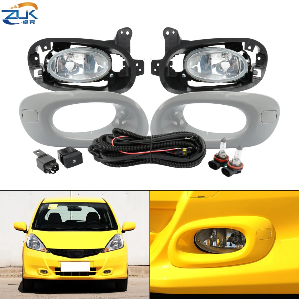 ZUK Front Bumper Fog Lamp Set For HONDA FIT JAZZ GE 2012-2014 Car Reflector Light Foglight Foglamp Kit With Cable Swtich Bulb