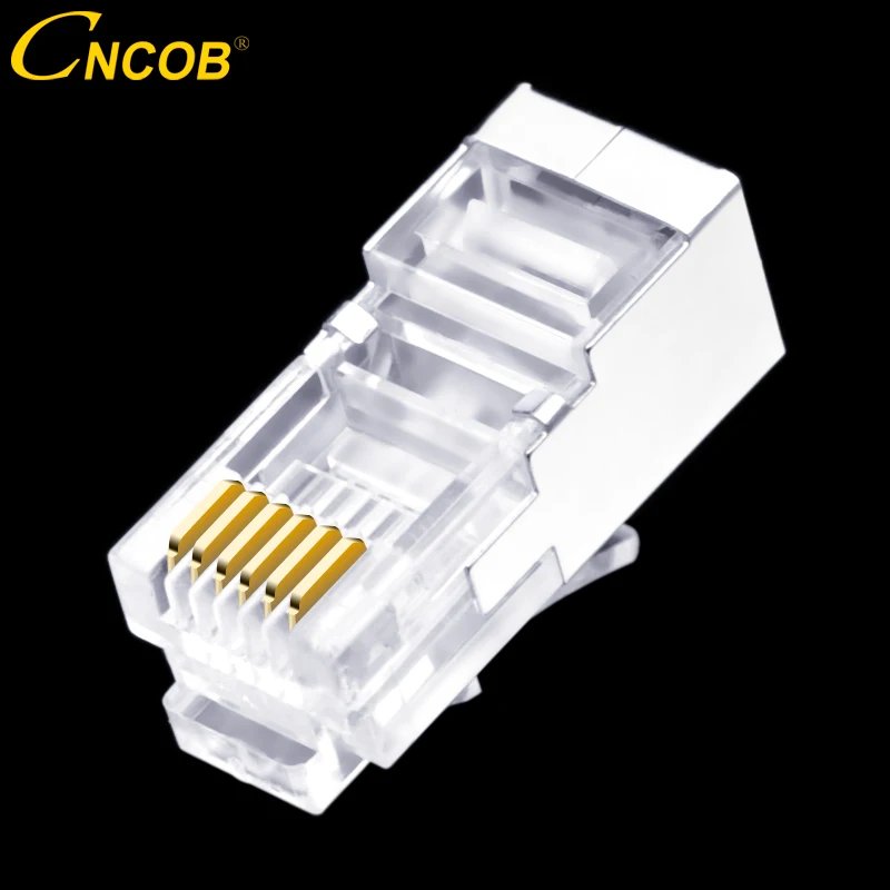 

CNCOB 100pcs RJ11 RJ12 6P6C Long Body, FTP Telephone Line Connector 6 Core Phone Crystal Head, Modular Plug Shield Gold-Plated