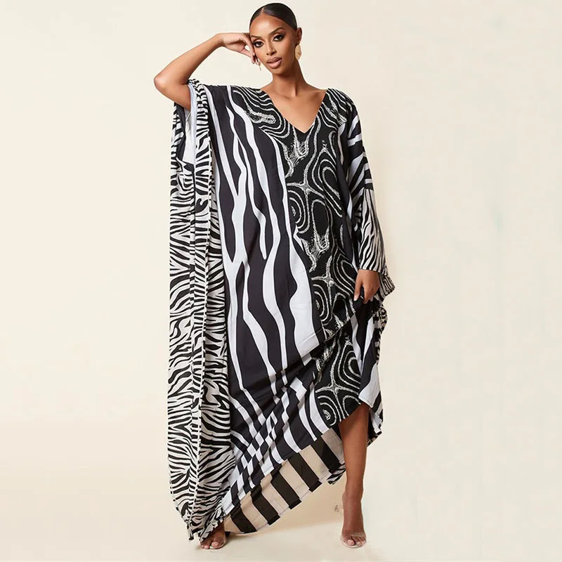 

Loose Zebra Print Beach Dress Bikini Cover Up Summer Loose Beach Tunic For Women Beachwear Robe De Plage Kaftan