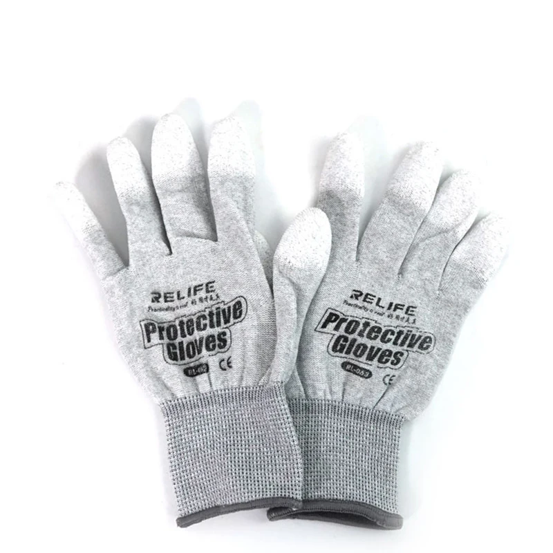 Guantes de seguridad antiestáticos ESD, guantes de dedo recubiertos de fibra de carbono PU para teléfono móvil, herramientas de reparación electrónica de computadora, 1 par