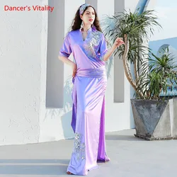 Belly Dance Robe V-Neck Half Sleeevs Dress women belly dancing Practice Clothes Suit Adult baladi robe Performance Clothing