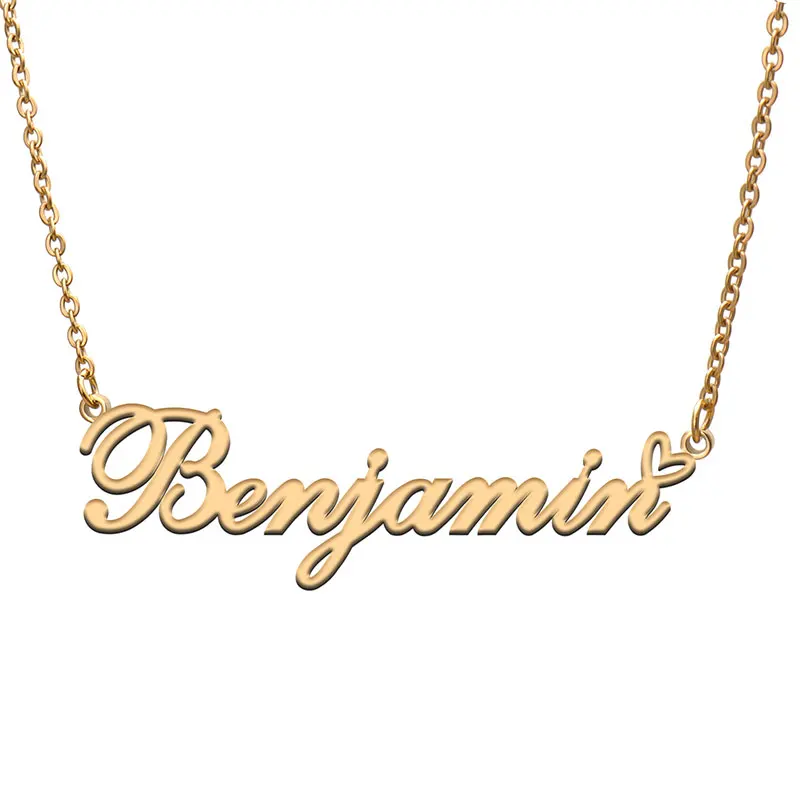 

Benjamin Love Heart Name Necklace for Women Stainless Steel Jewelry Nameplate Pendant Femme Mother Girls Gift