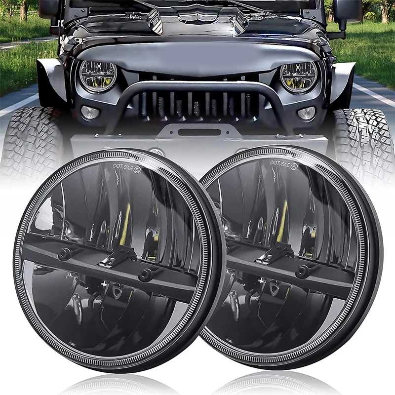 1Pair Running Lights 7 Inch LED Headlight H4 Hi-LoFor Lada 4x4 urban Niva Jeep Wrangler TJ JK LJ CJ Land Rover Defender Hummer 