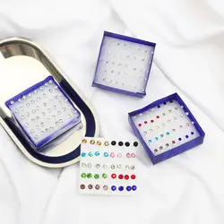 20pairs/set Crystal Stud Earrings Set colorful Plastic Earring for Women Silver Color Small Piercing Jewelry 2.5/3/4/5/6mm