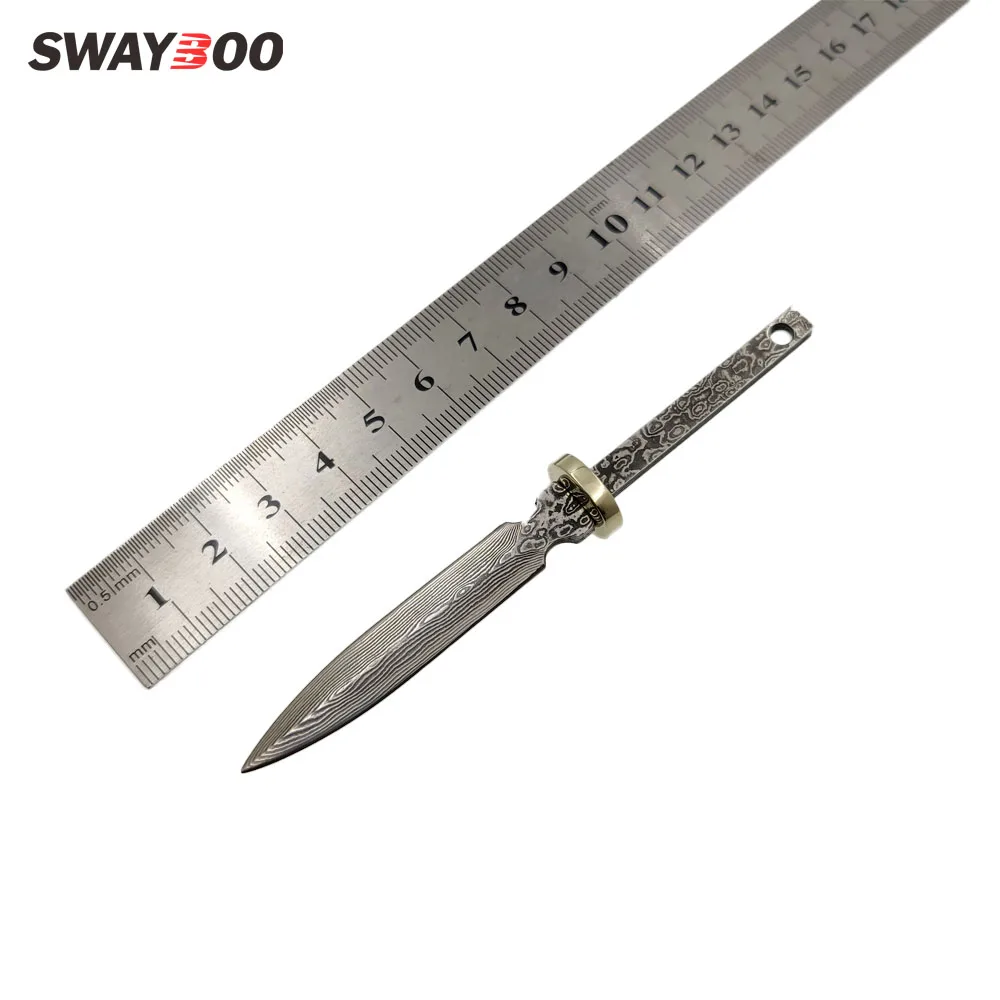 Swayboo DIY Semi-finished Damascus Steel One Steel Handle Brass Hand Guard Pu\'er Tea Knife Needle