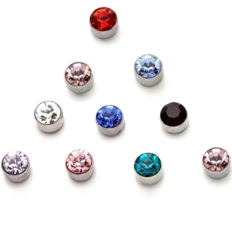 12 Pair/lot 3/4/5/6/7mm Round Crystal Rhinestone Magnet Stud Earring Puck Women Mens Magnetic Fake Ear Plug Jewelry