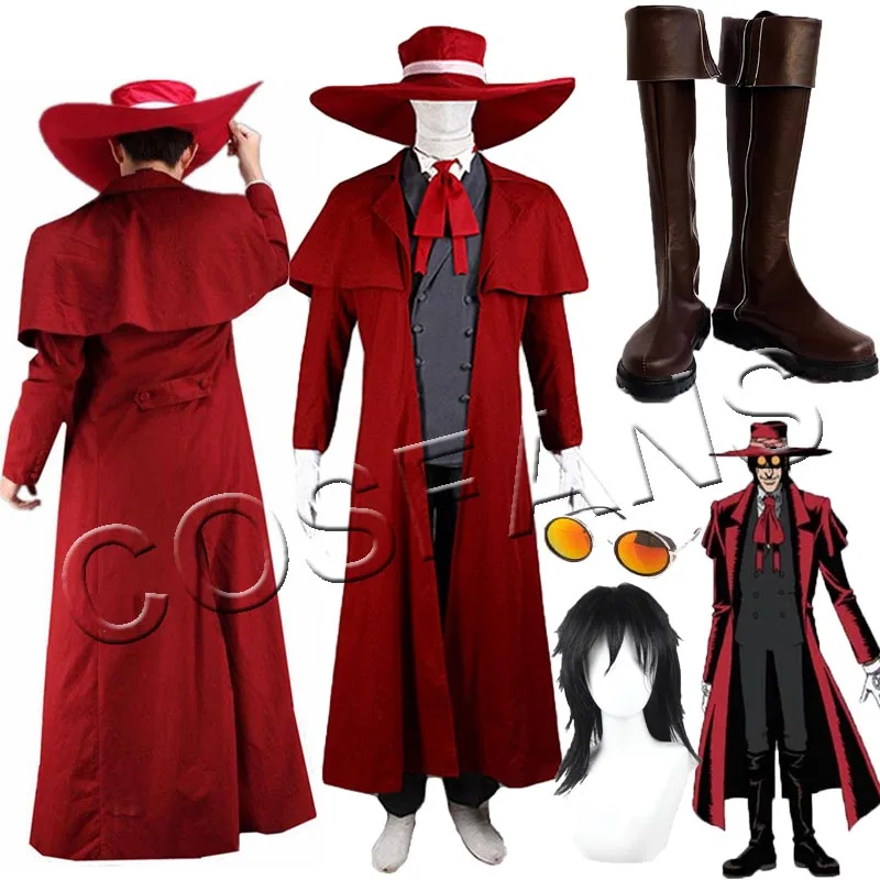 Anime Hellsing Alucard Cosplay Kostüm Ultimative Vampire Hunter Alucard Mantel Uniform Hut Halloween Cosplay Kostüm Full Set perücke