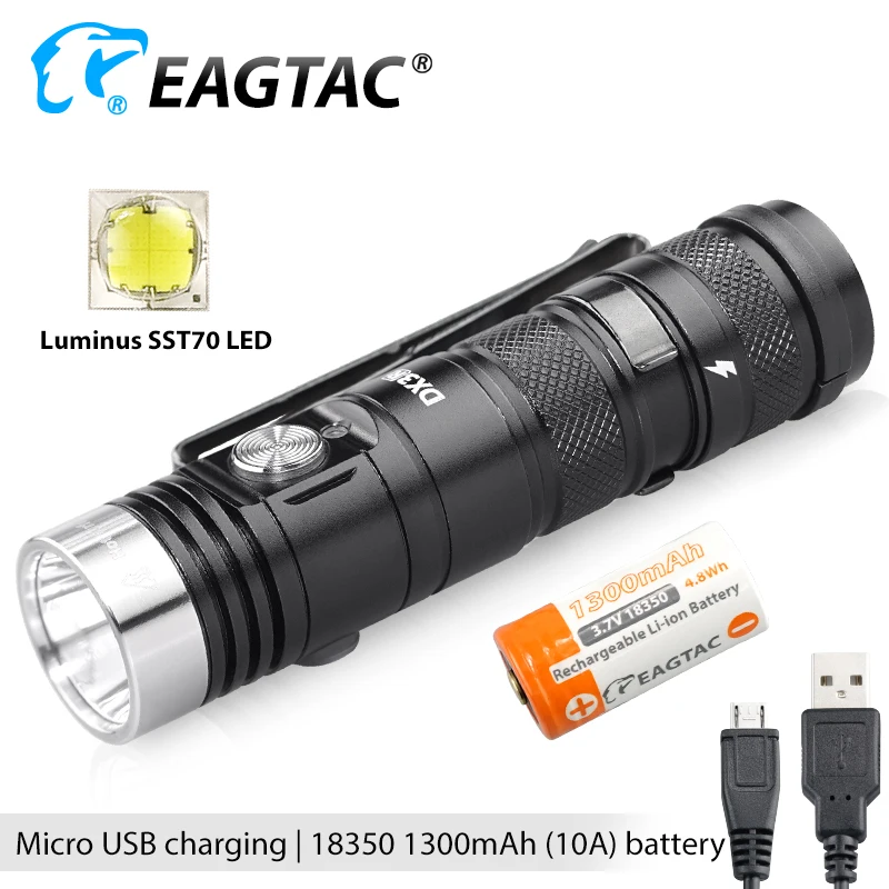 EAGTAC DX3B MKII USB Rechargeable SST70 SFT40 3100 Lumen Super Powerful LED Flashlight Mini Pocket Torch EDC Lamp 18350 Included