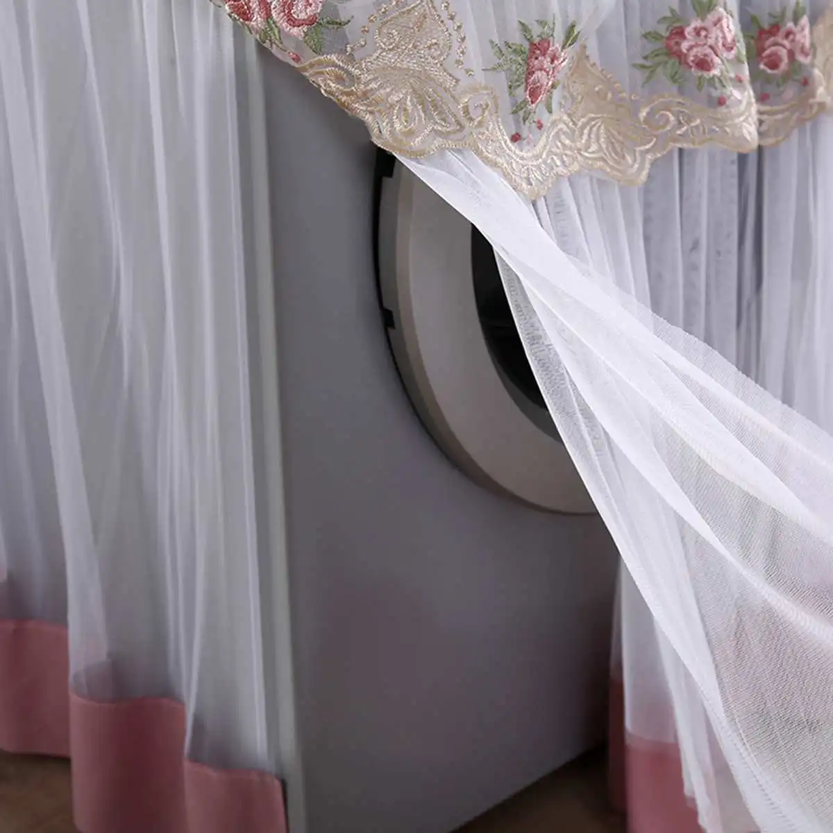 Romantic Lace Washing Machine Cover, Dustproof Embroidery, Floral Home Decor, Protector, 60x60x85cm