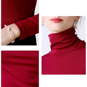 Basic female high collar knit blouse, long -sleeved tops-en, female slim, red, blue, casual fashion, 2024 10 Main Sales Women's High Collar Blouse - №7