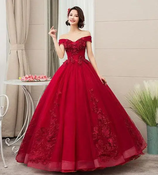 Quinceanera 드레스, 우아한 보트 넥, 럭셔리 레이스 자수, 파티 무도회, 빈티지 가운, 2021 신상