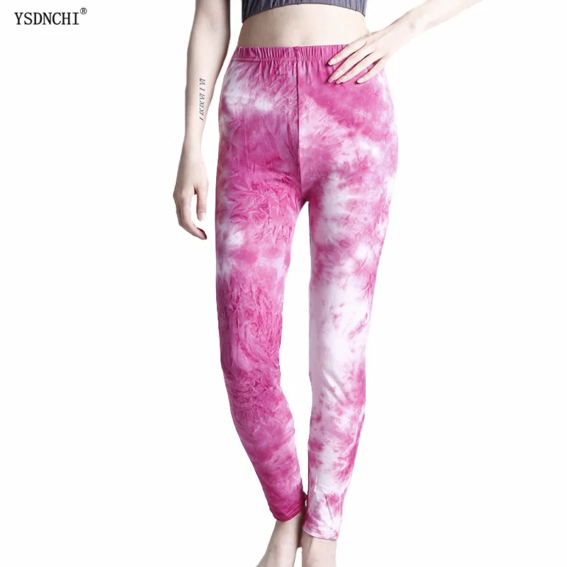 

YSDNCHI Red Tie Dye Printed Leggings Women Fitness Leggins Push Up Workout Pants Gym Running Jegging Elasticity Sportswear Pants