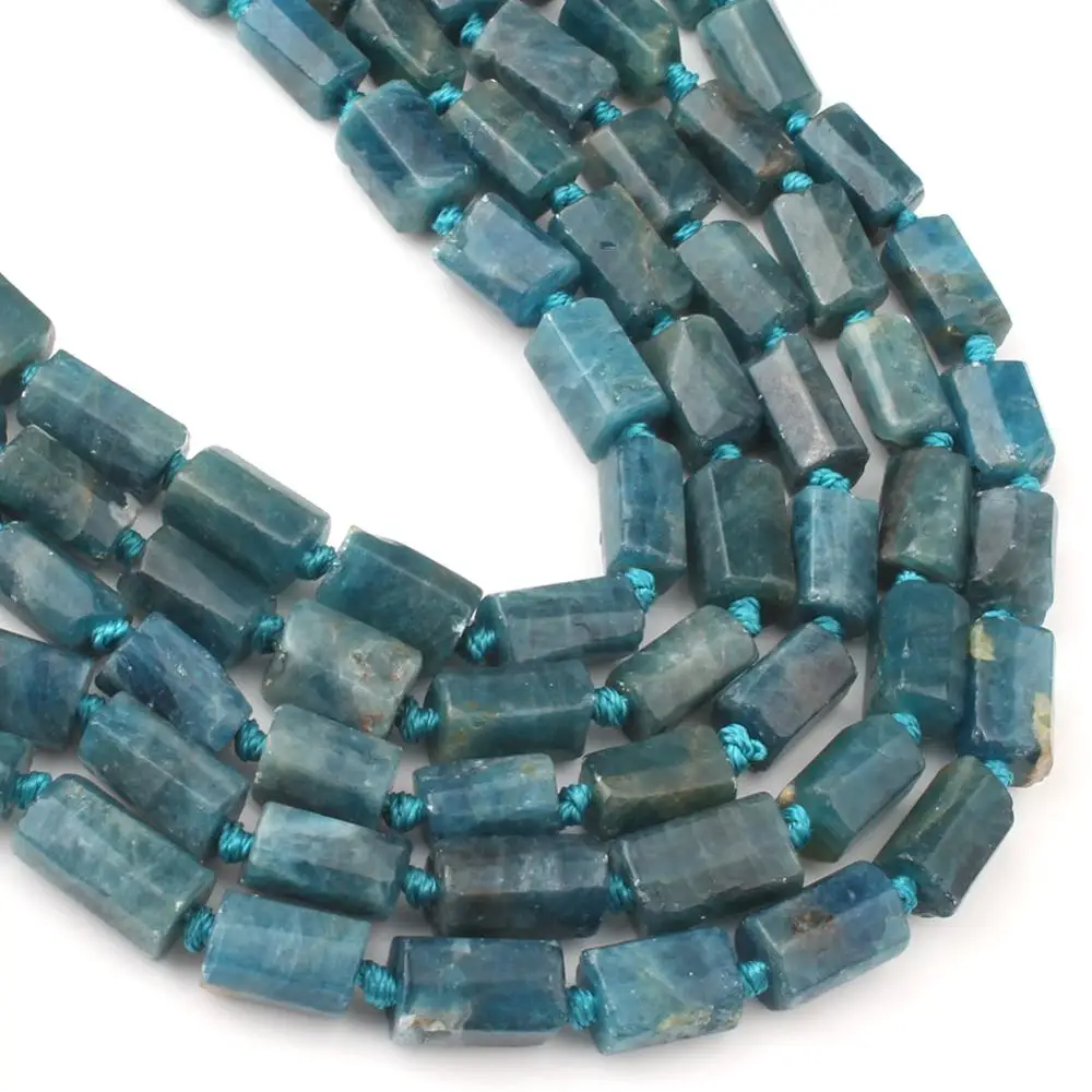 

Natural Faceted Blue Apatite Stone Beads Cylinder Loose Spacer Beads For Jewelry Making DIY Earring Bracelet 7.5"Inches 7x10mm