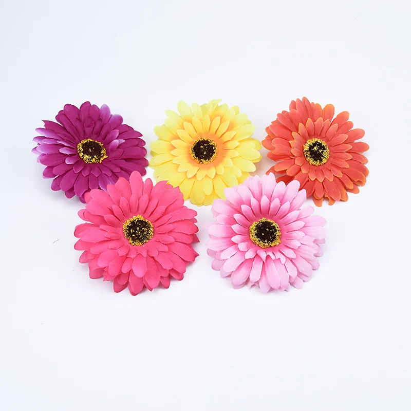 100Pcs 10Cm Artificial Flowers for Home Wedding Diy Gifts Garland Fake Plants Daisy Plastic Silk Gerbera Christmas Decorations