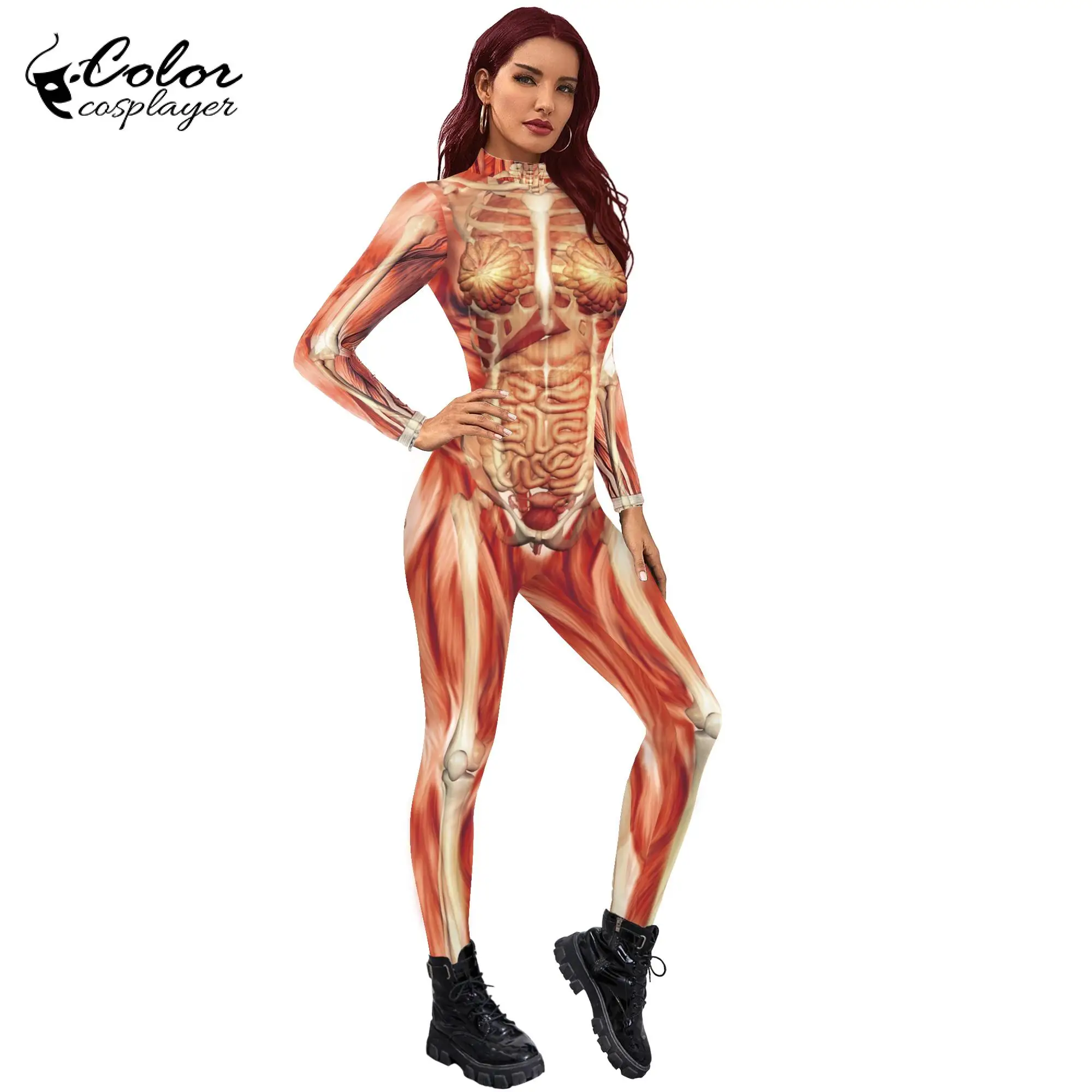 Color Cosplayer Halloween Body Muscle 3D Digital Printing Funny Jumpsuits for Unisex Adult Performance Outfits Zentai Bodysuits