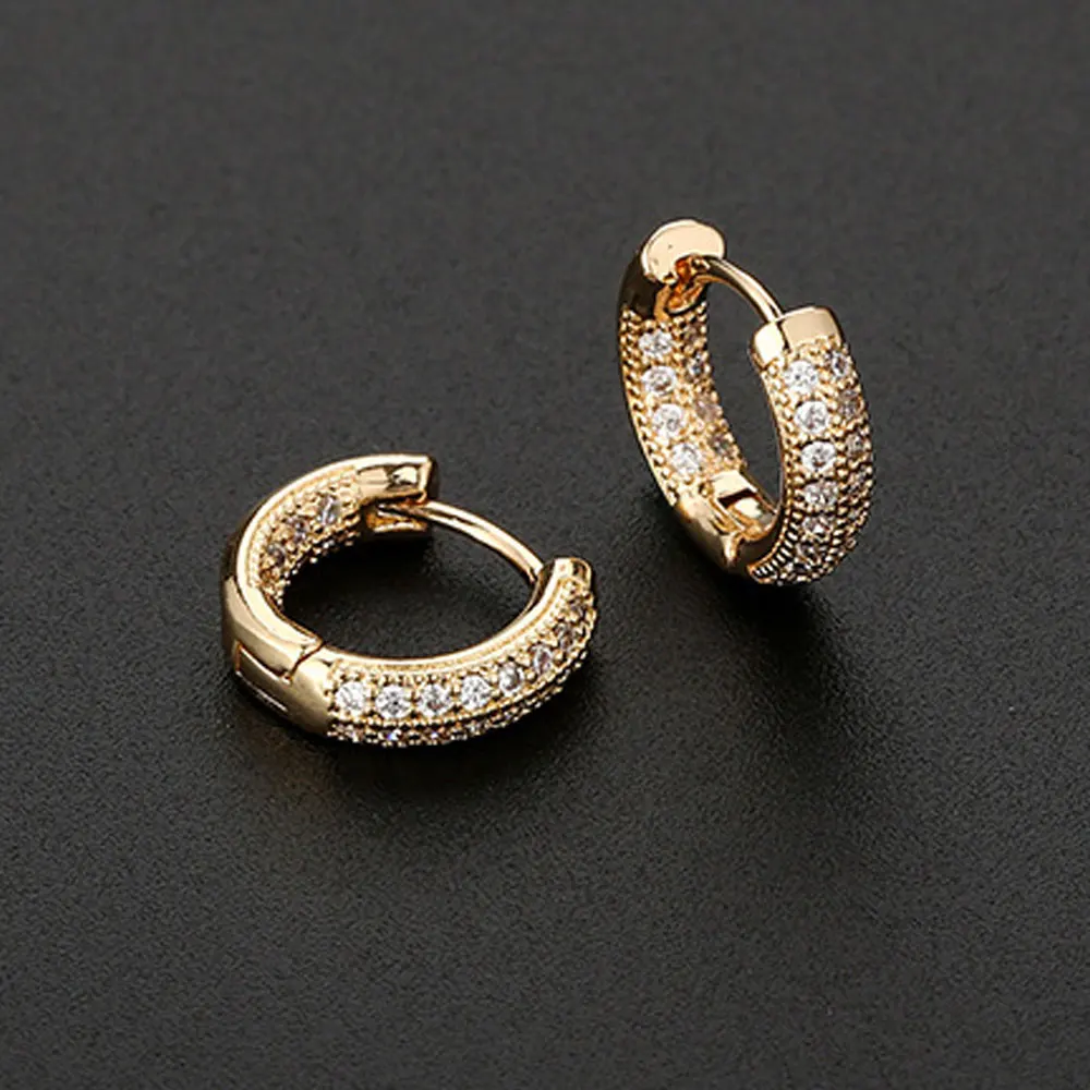 Minimalist Rose Gold Color Crystal Zirconia Circle Small Hoop Earrings Korean Fashion Elegant Women Girl Wedding Party Jewelry