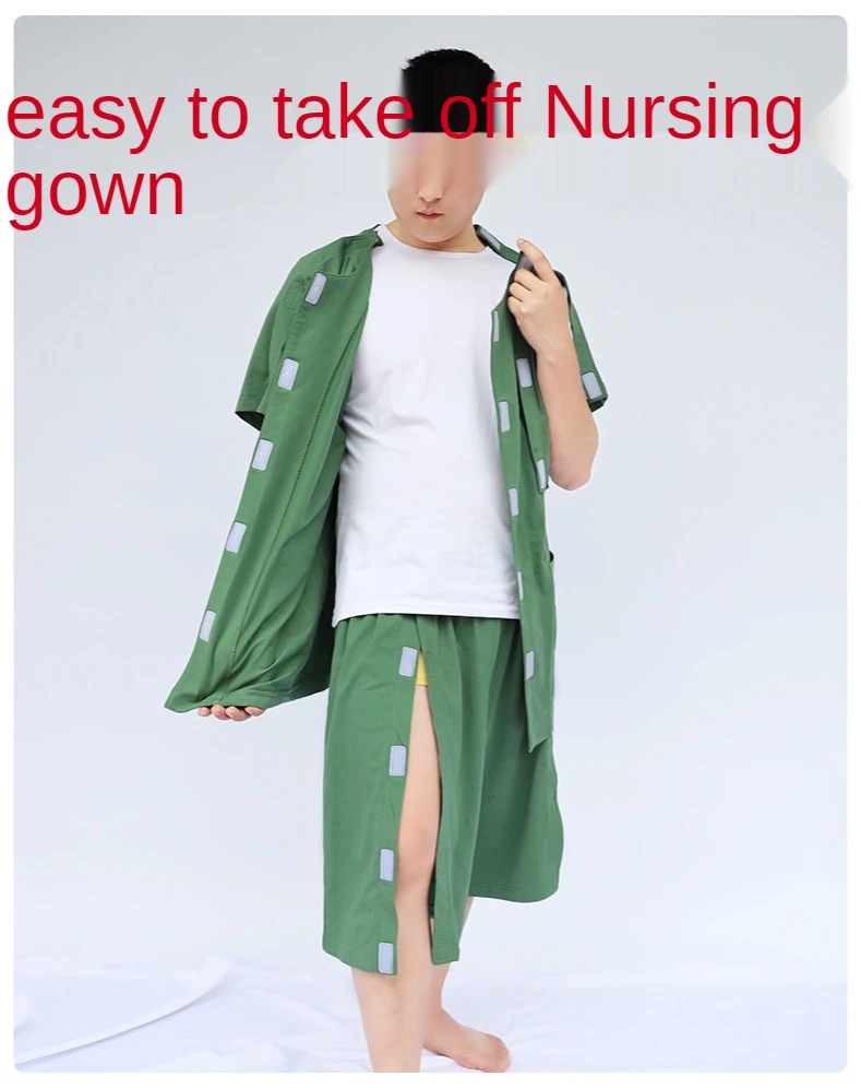 Gutes kurzärmliges Krankenhauspatientenkleid zur Bruchrehabilitation, postoperativ, praktischer Infusionsprüfung/Ankleidewechsel – Detail 1