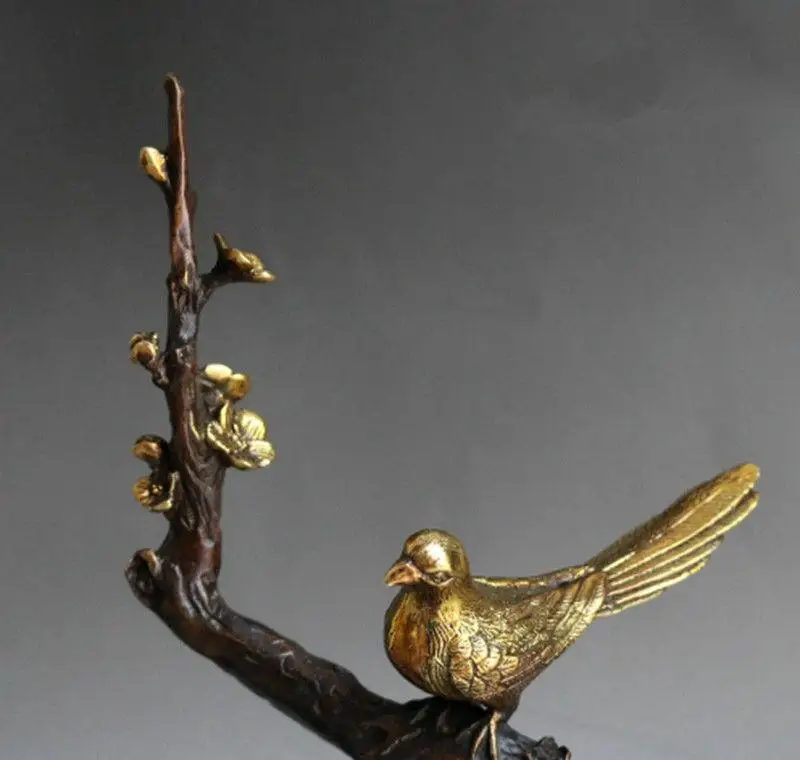 China bronze Gilt handwork  Happiness appears in one's face Magpie Statues AA26