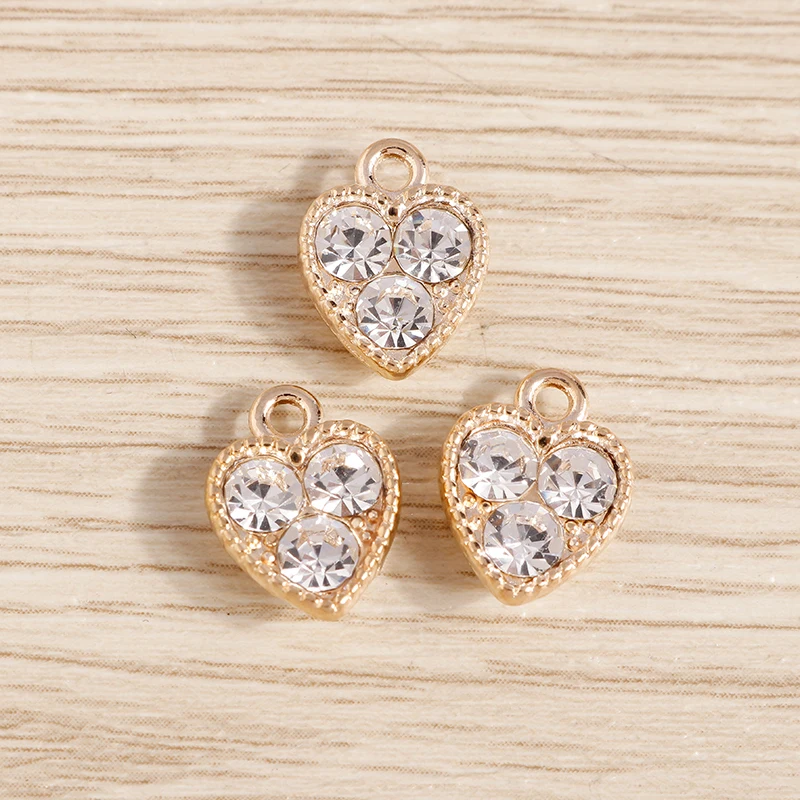 10pcs 10*13mm Crystal Love Heart Charms for Jewelry Making Gold Silver Color Alloy Charms Pendants DIY Necklaces Earrings Gift