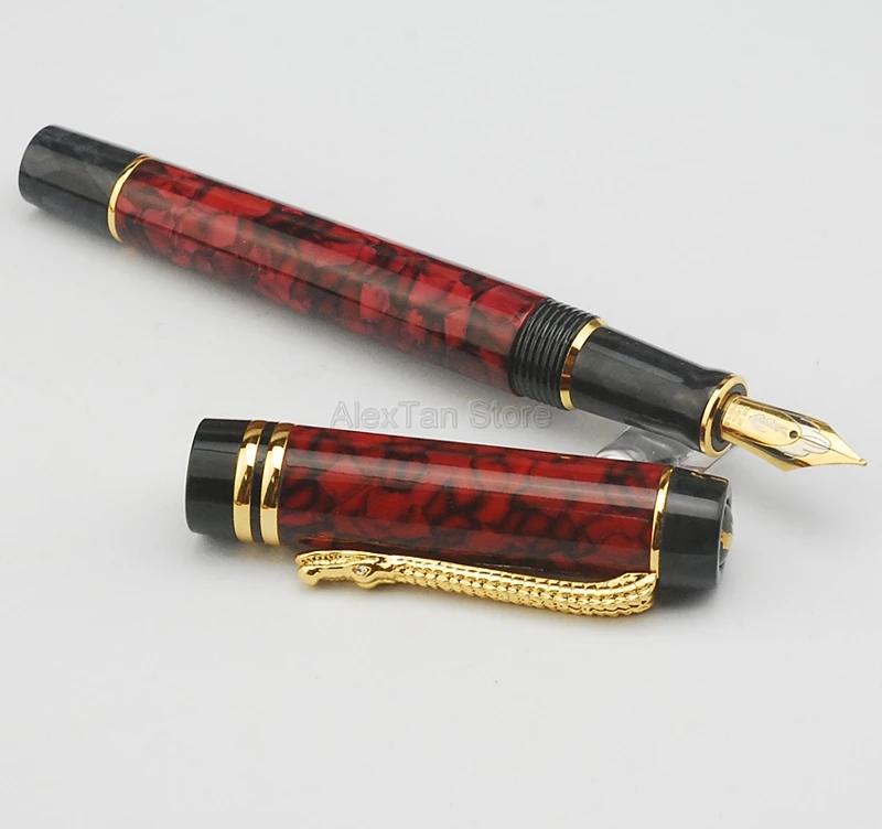 

Crocodile Exquisite Marble Celluloid Fountain Pen 22KGP Medium Nib Writing Gift Pen, Rose Red Barrel With Crocodile Clip