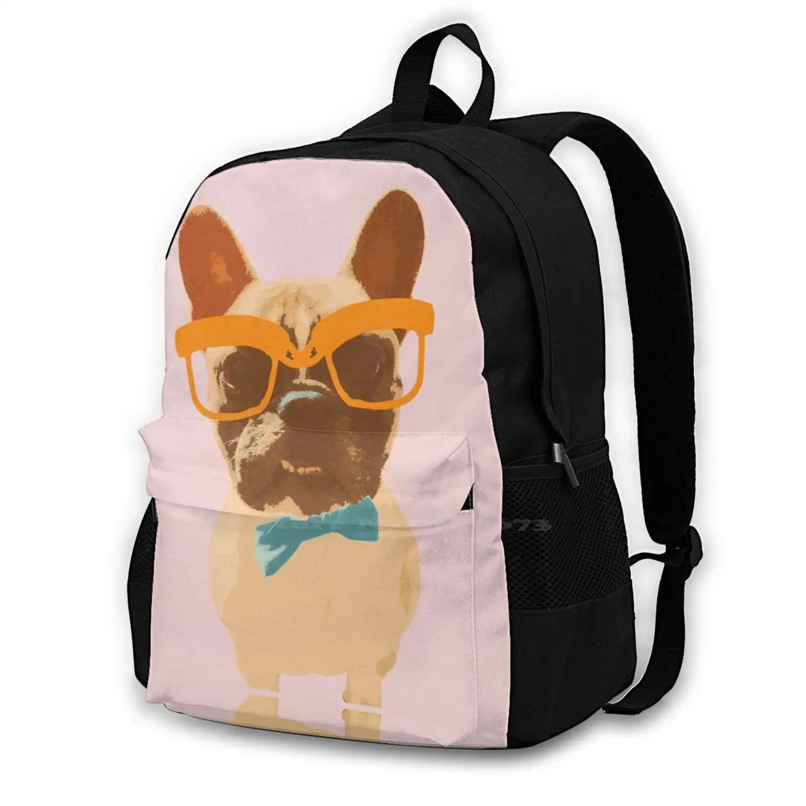 

Dapper Frenchman In Pink Pattern Design Bagpack School Bags French Bulldog Frenchie Animals With Glasses Pink Pastel Funny