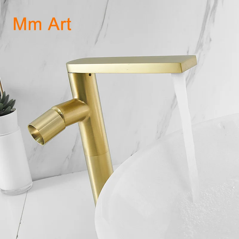 Nordic copper light luxury cold and hot table basin high rotating wash basin single hole faucet cold and warm gold