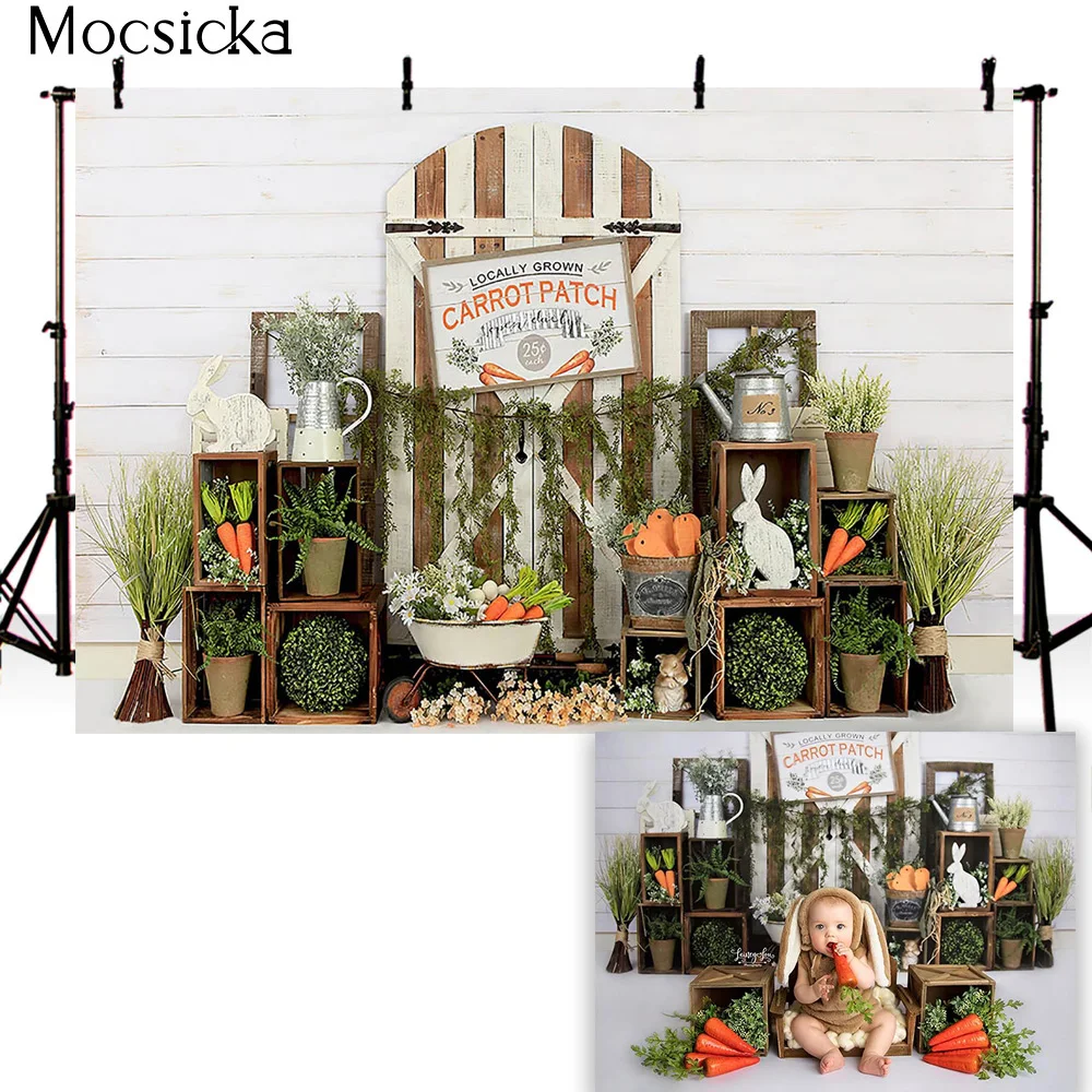 Newborn Kids Spring Easter Bunny Photography Backdrop Carrot Bunny Girls Birthday Cake Smash Portrait Photo Booth Background