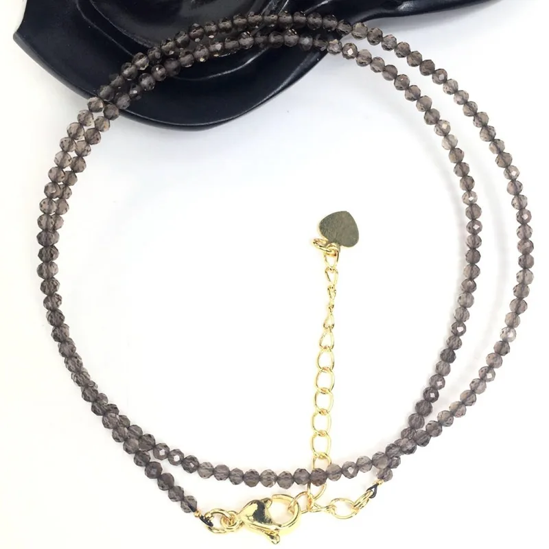 Natürliche Stein Perlen Halsketten 2MM Kleine Größe Facettierte Runde Quarts Turmalin Mini Perlen Halsketten Für Frauen Schmuck Geschenke – Detail 13