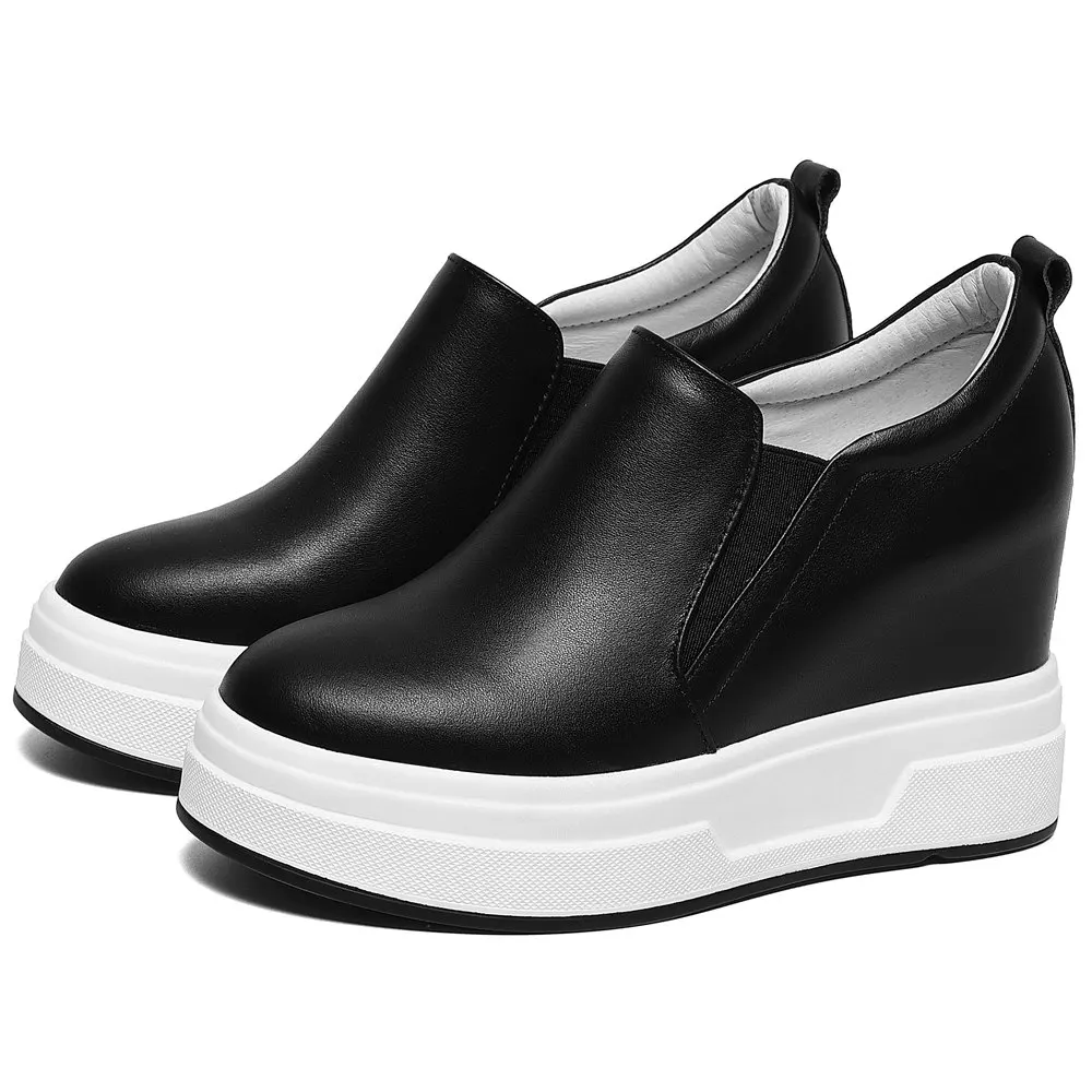 Platform Fashion Sneaker Women's Genuine Leather Ankle Boots Creeper Shoe Wedge High Heels Goth Oxfords 34 35 36 37 38 39 40