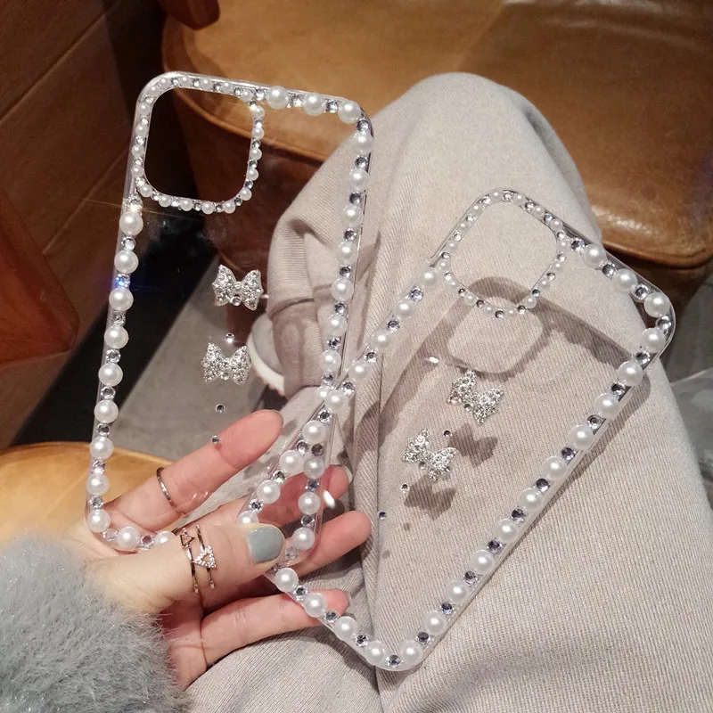 Luxury fashion Bling Rhinestone Gem pearl diamond phone case for apple iPhone 15 14 13 8 XS XR 11 Pro Max 12 Mini Glitter cover