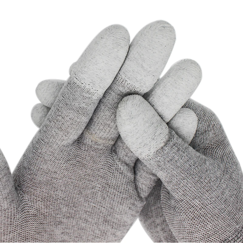 12Pieces/6Pairs Off-white ESD Anti Static Gloves Industrial Non-slip PU Antiskid Coated Safe Working Gloves Mobile Phone Repair