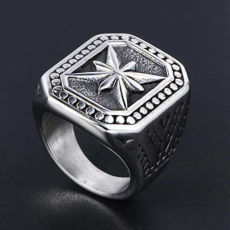 Vintage Heavy Metal North Star Signet Ring Men 316L Stainless Steel Punk Biker Ring Male Riding Motorcycle Jewelry Dropshipping