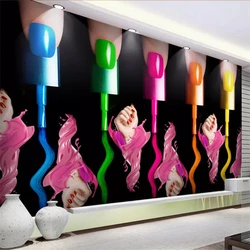 beibehang Custom wallpaper 3d creative beauty salon cosmetics nail art tooling wall nail art makeup nail polish arm 3d wallpaper