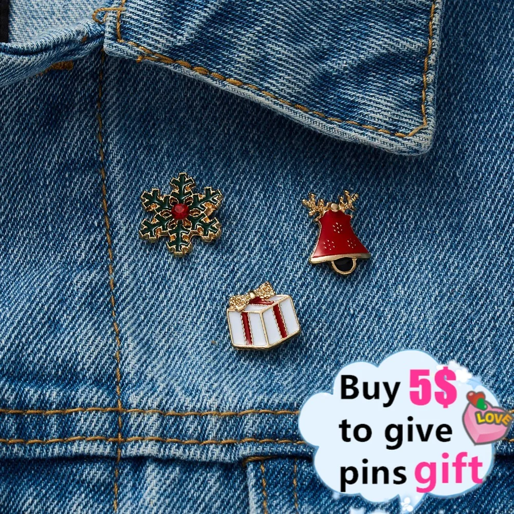 Juego de broches de Feliz Navidad para mujer, alfileres de esmalte de alce de árbol de Navidad, broche de joyería, regalo para amigo, venta al por mayor, 3 uds.