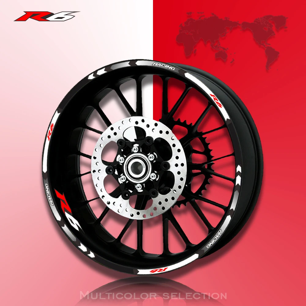 8 color for YAMAHA YZF R6 motorcycle 17inch  wheel decals Reflective stickers rim stripes YZF R6 motorbike YZF R6