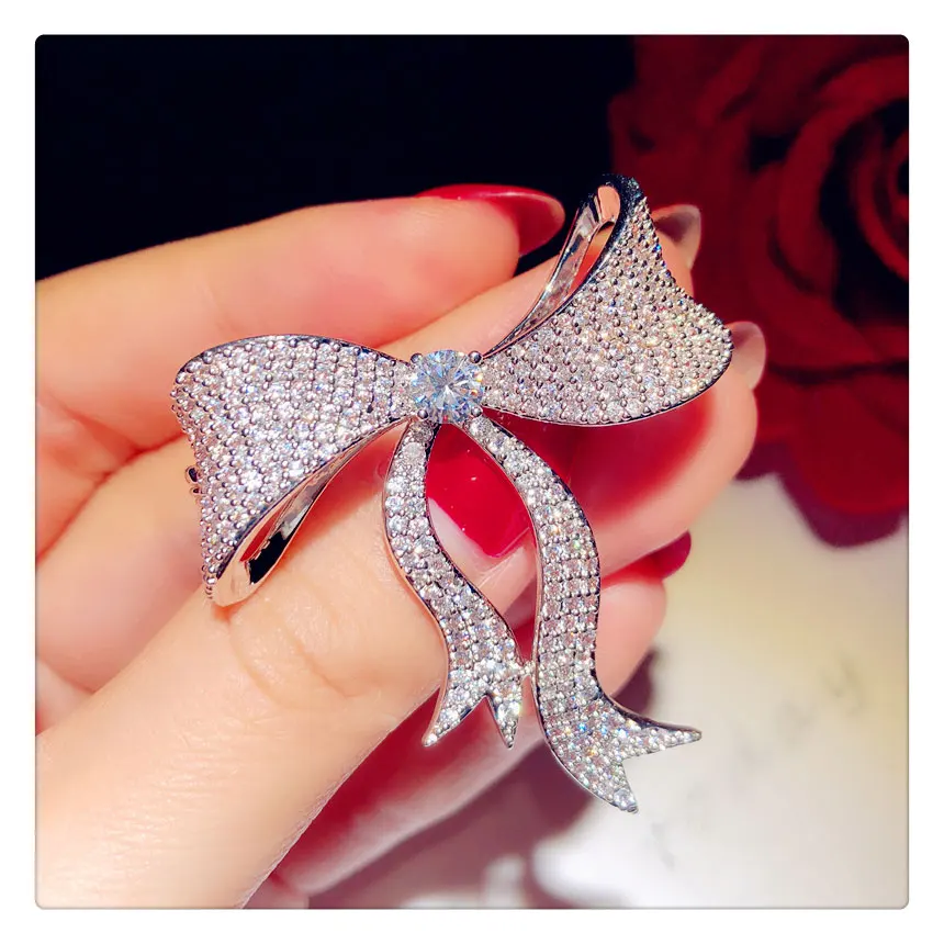 Brooches For Women Luxury Cubic Zirconia Bowknot Corsage Sweater Suit Pin Accessories Fine Jewelry Brooch Valentine\'s Day Gift