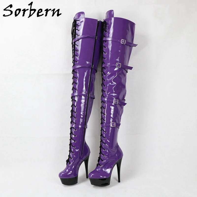 Sorbern 75Cm Crotch Thigh High Long Boot Women Purple Shoes High Heels Bed Footwear Size 10 Spring Booty Fetish Heels Platform