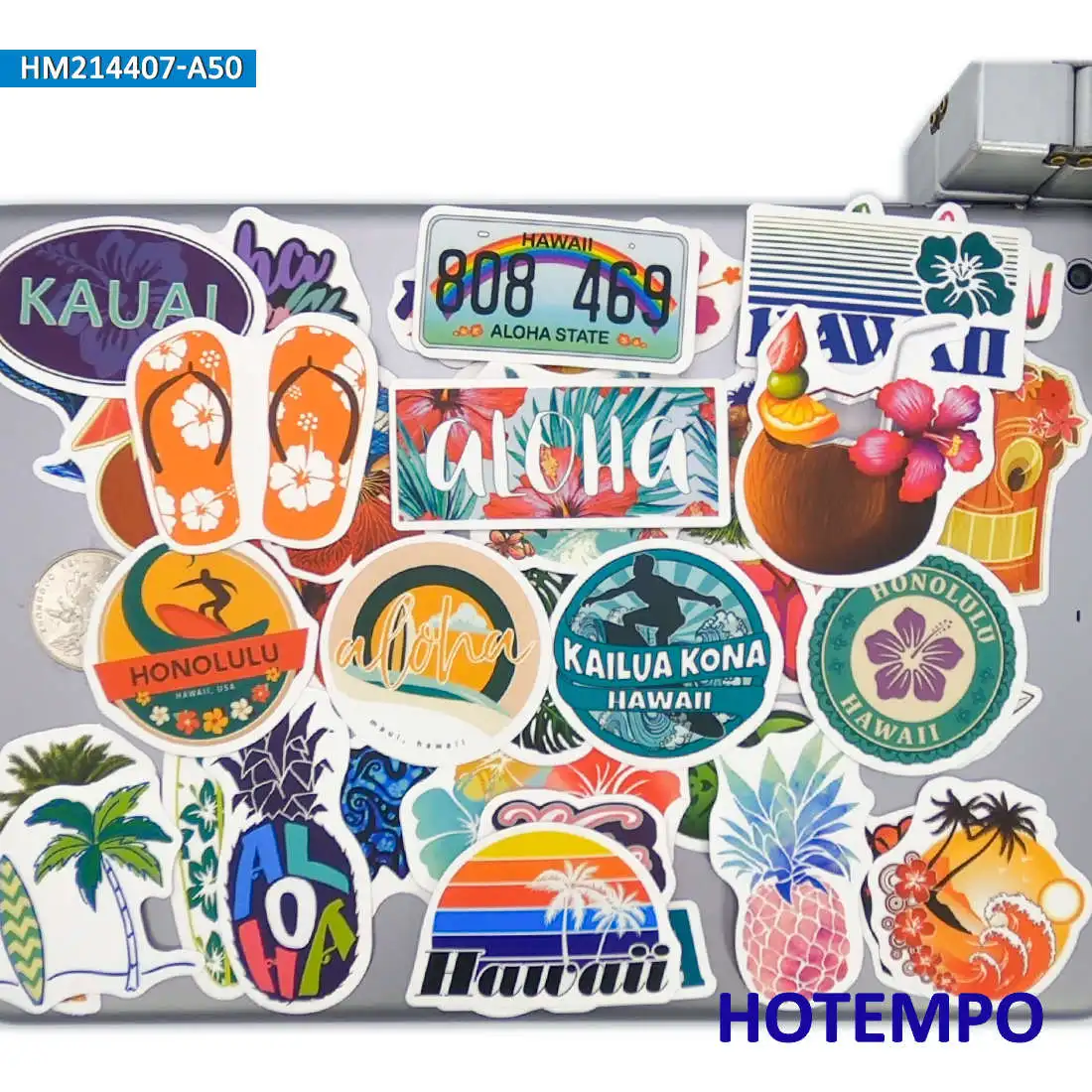 50Pieces Aloha Hawaii Summer Outdoor Beach Surfing Travel Stickers for Phone Scrapbook Luggage Skateboard Car Laptop Sticker Toy