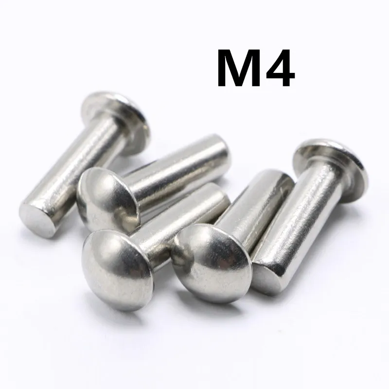 

100PCS M4x4/5/6/8/10/12/14/16/18/20/25/30/35mm GB867 304 Stainless Steel Button Round Head Solid Rivet Self Plugging