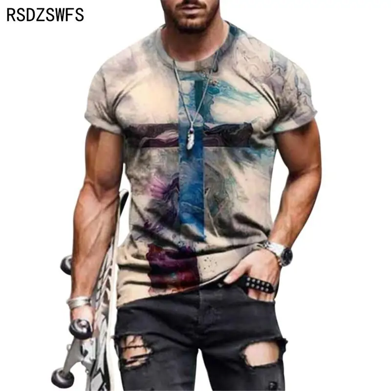 Summer Men's T-Shirt Street Retro Fashion Ethnic Style Pattern Printing 3D Clothes；Large Size Men’s Top Loose Pullover T-Shirt