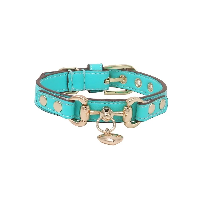 Handmade Customize Dog Collar Leash Set Pet Accessories Stylish Color Aqua Green Cowhide Real Calfskin Cow Leather Drop Shipping